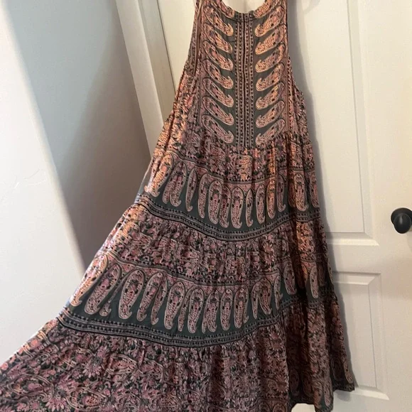 Anthropologie Omika Paola Maxi Dress, Size M, Pink & Olive Green, Boho, Pockets - Picture 9 of 10